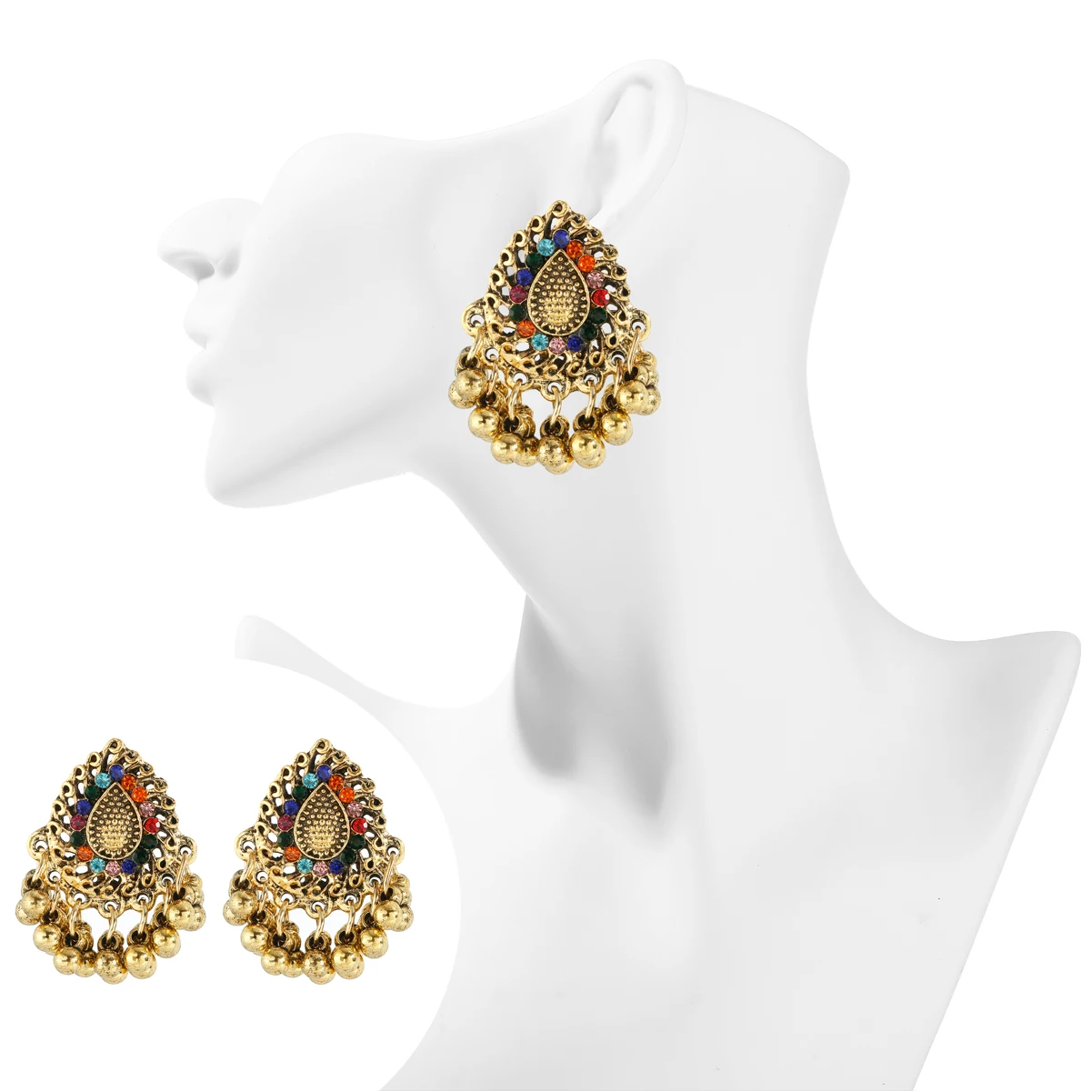 Matte Gold Wedding bridal Pearl jhumka set | American Diamond Multi st –  Indian Designs