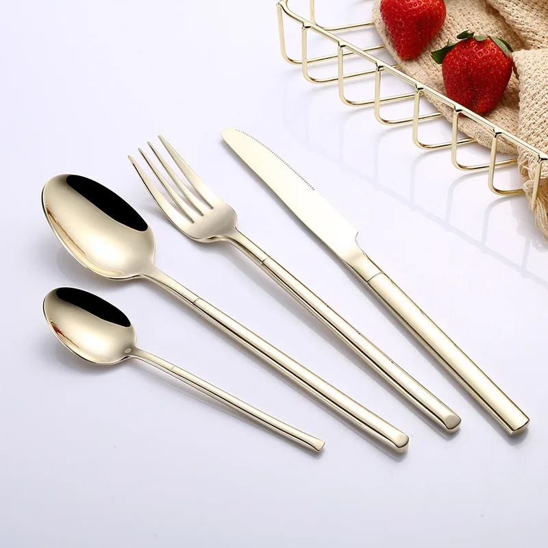 Black Steel Cutlery Set Tableware Gold Forks Knives Spoon Service Restaurant Stainless Steel Kitchen Cutlery Travel Dropshipping - Цвет: LF7yellow1set