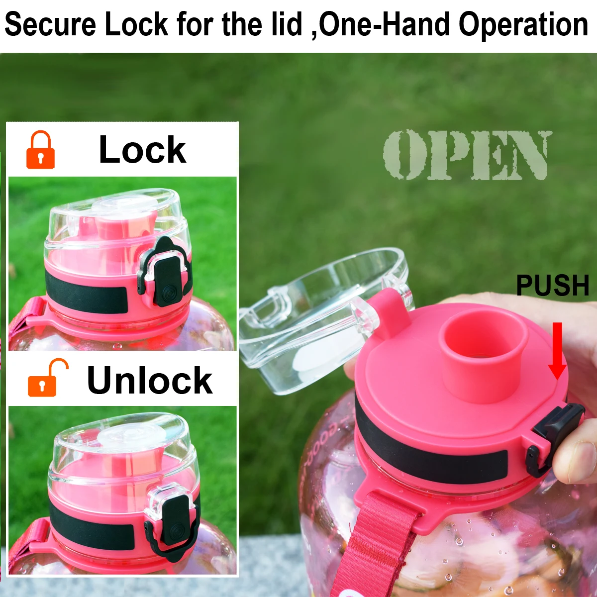 1 Click Operation Bottle Lid For Quifit Original 43oz 64oz 73oz 128oz 3.8L 2L 1.3L 450ml Gallon Water Bottle Cover Plastic