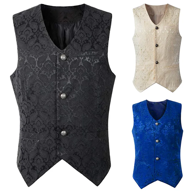 

High Quality Men Gentleman Vest Vintage Male Cosplay Costumes Gothic Style Vampire Dracula Jacket Royal Party Medieval Coat 3XL