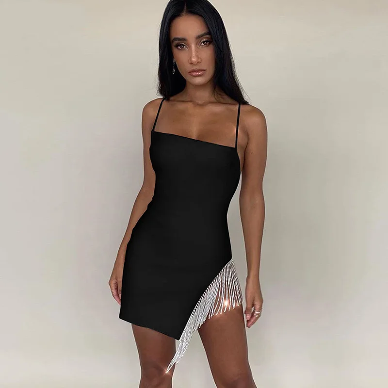 Tassel Sexy Solid Strapless Sleeveless Patchwork Bodycon Dress New Summer Fashion Elegant Senior Club Party Mini Dress midi dress