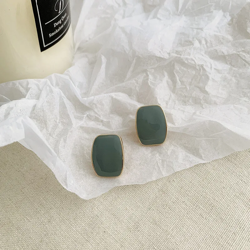 Clip on Earrings Ear Clips for Elegant Women 6 Color Square Enamel Korean Non Pierced Jewelry