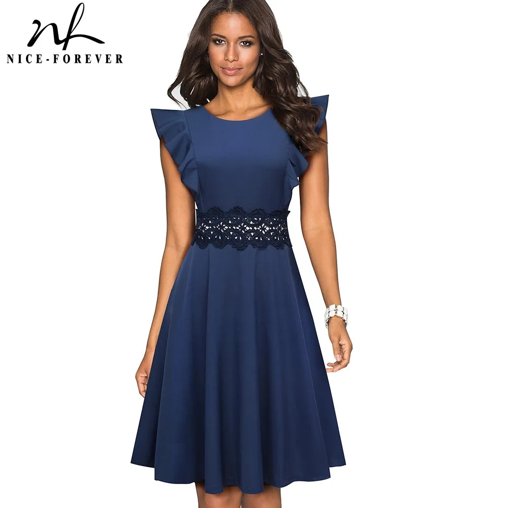 Хорошее-forever ретро в горошек с рюшами рукав vestidos с кружевом вечерние женские качели расклешенное женское платье A175