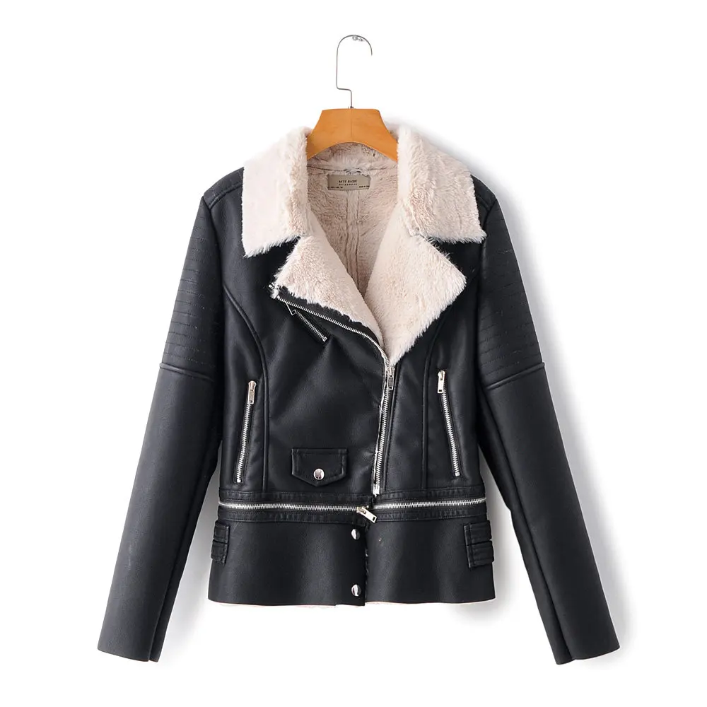 

Winter Women Jackets 2019 Black leather moto Lady Jacket fashion Zipper Female long Buttons Coats Long Sleeve Chic Jackets