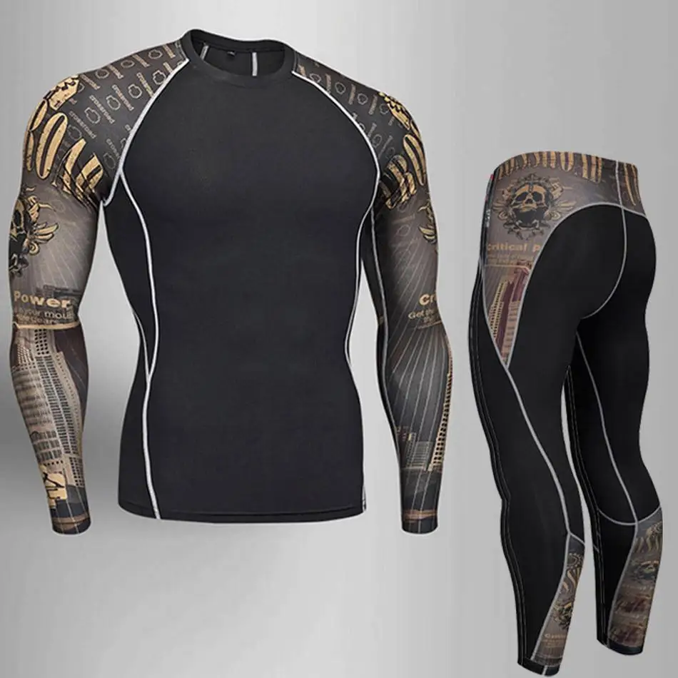 

man compression tights Leggings men's sports suit jogging suits Gym Training T-shirt MMA rash guard male compression clothing