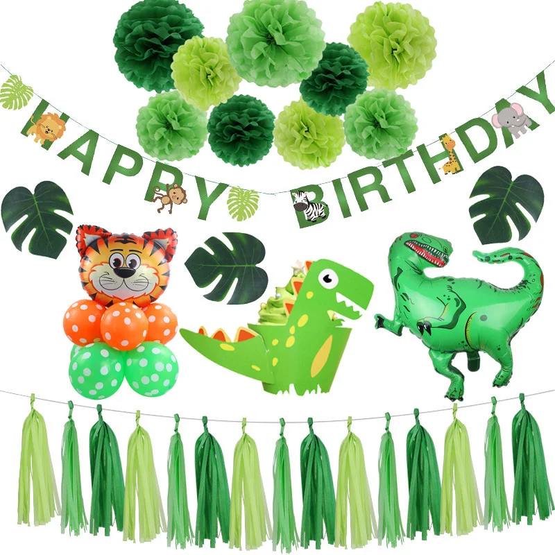 Дети День рождения воздушные шарики в виде животных бумажная гирлянда динозавр вечерние джунгли для вечеринки в стиле сафари тропические Пальмовые Листья Вечеринка зоопарк поставки
