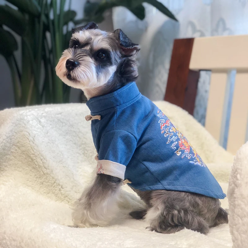 

Dog Shirt Spring Autumn Dog Clothes Tang Suit Chinese New Year Pet Clothing Outfit Garment Poodle Yorkie Schnauzer corgi Costume