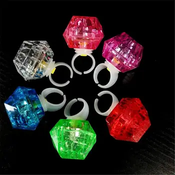 

12pcs Flashing Led Light up Ring Toys Diamond Grow in The Dark Jelly Bumpy Rings Y4UD