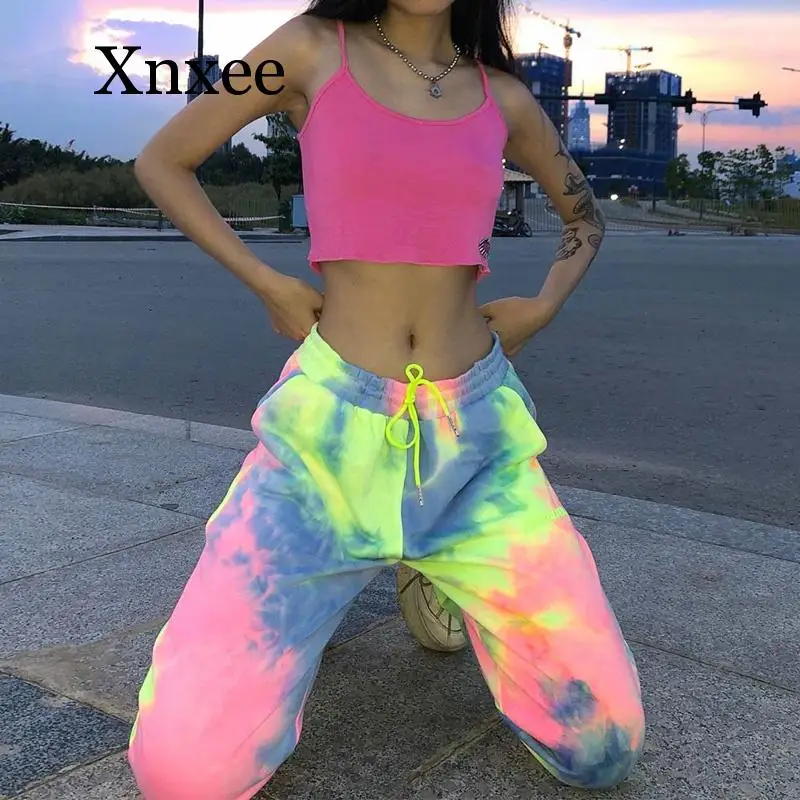 Gym Running Neon Tie Dye Joggers High Waist Long Baggy Pants Women Sweatpants Loose Trousers Autumn Winter Streetwear Clothes