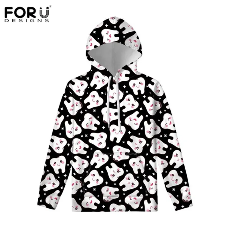 FORUDESIGNS девочек Kawaii зубные зубы зубная щетка принт с капюшоном одежда Женский Повседневный стиль Брендовые спортивные костюмы Топы толстовка - Цвет: HXA206Z72W