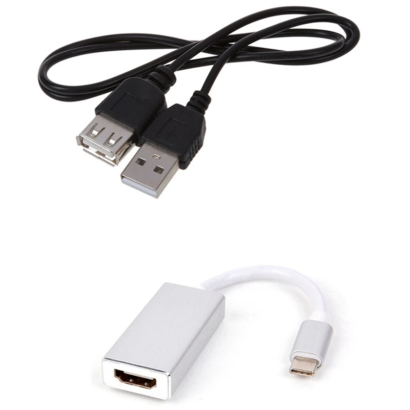 

1 Pcs USB 2.0 Extension Cable A-A Male to Female Connector & 1 Pcs Type-C to HDMI HD Cable