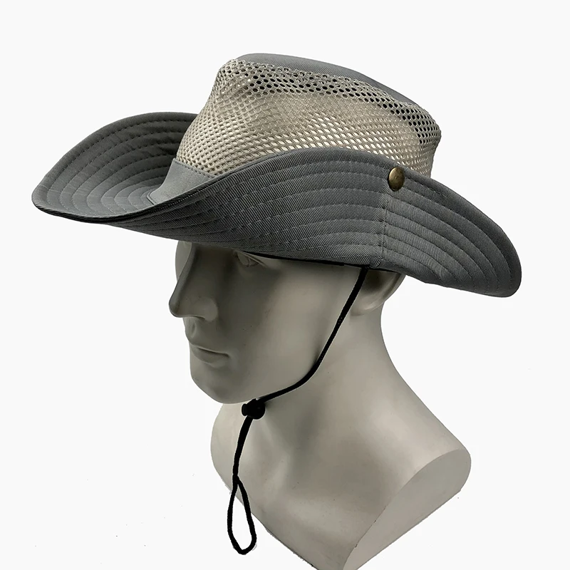 Outdoor Summer Wide Brim Man Breathable Mesh Travel Climbing Fishing Beach Bucket Hat Foldable Sunscreen Sun Cap bucket hat fisherman hat fishing hat