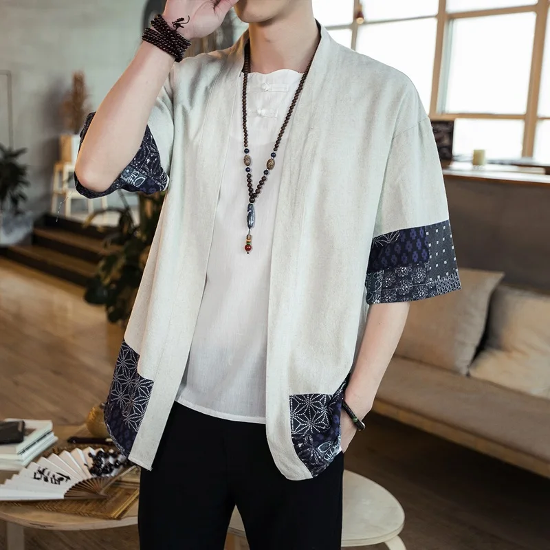 Japanese Men Cardigan Kimono Traditional Japanese Samurai Clothing Streetwear Yukata Male Shirt Haori Mens Kimono Shirt 4XL 5XL japanese kimono,japanese kimono cardigan,japanese kimono shirt