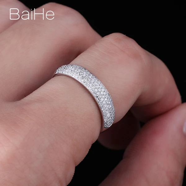 BAIHE Solid 14K белое золото 0.39CT сертифицированные H/SI круглые огранки натуральные бриллианты свадебные женские модные ювелирные изделия кольцо