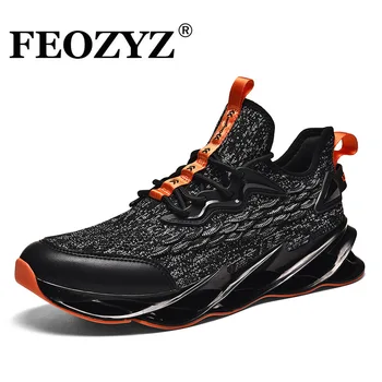 

FEOZYZ Blade Running Shoes Men Flywire Tec City Road Jogging Shoes Fish scale Design Breathable Sport Sneakers