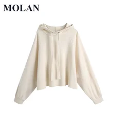 

Fashion Hooded Women Oversized With Drawstring Knitted Sweatshirt Vintage Long Sleeve Female High Quality Pullovers Chic Tops