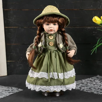 

Doll collection ceramics "Irisha in a green dress with a jacket and a hat" 30 cm 4520512