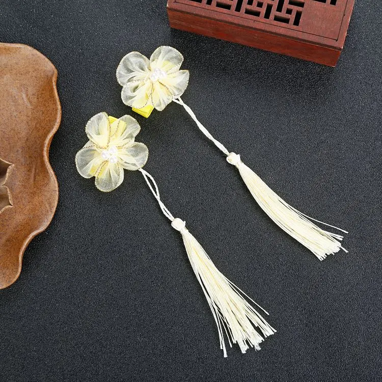 Детские заколки с кисточками, кружевной цветок, античный стиль, головной убор, лента, аксессуары для волос, китайская одежда, аксессуары для Ципао Gi