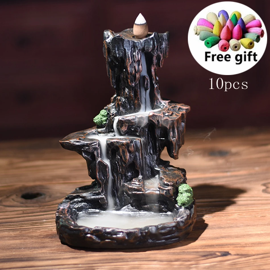 With 10 Incense cone Высокая гора водопад обратного потока благовоний горелка светодиодный светящийся шарик и 20 шт. благовоний конусов дома Держатель для благовоний - Цвет: With 10 Incense cone