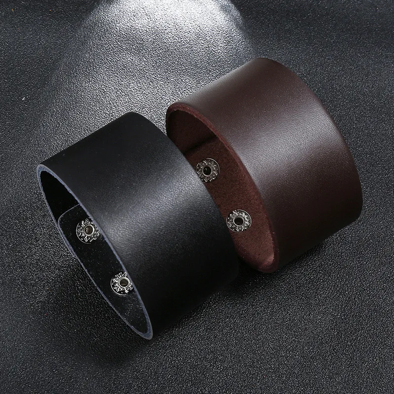 ZORCVENS Punk Vintage Black Brown Real Genuine Cow Leather Bracelet Bangle Men Women Jewelry leather bracelet