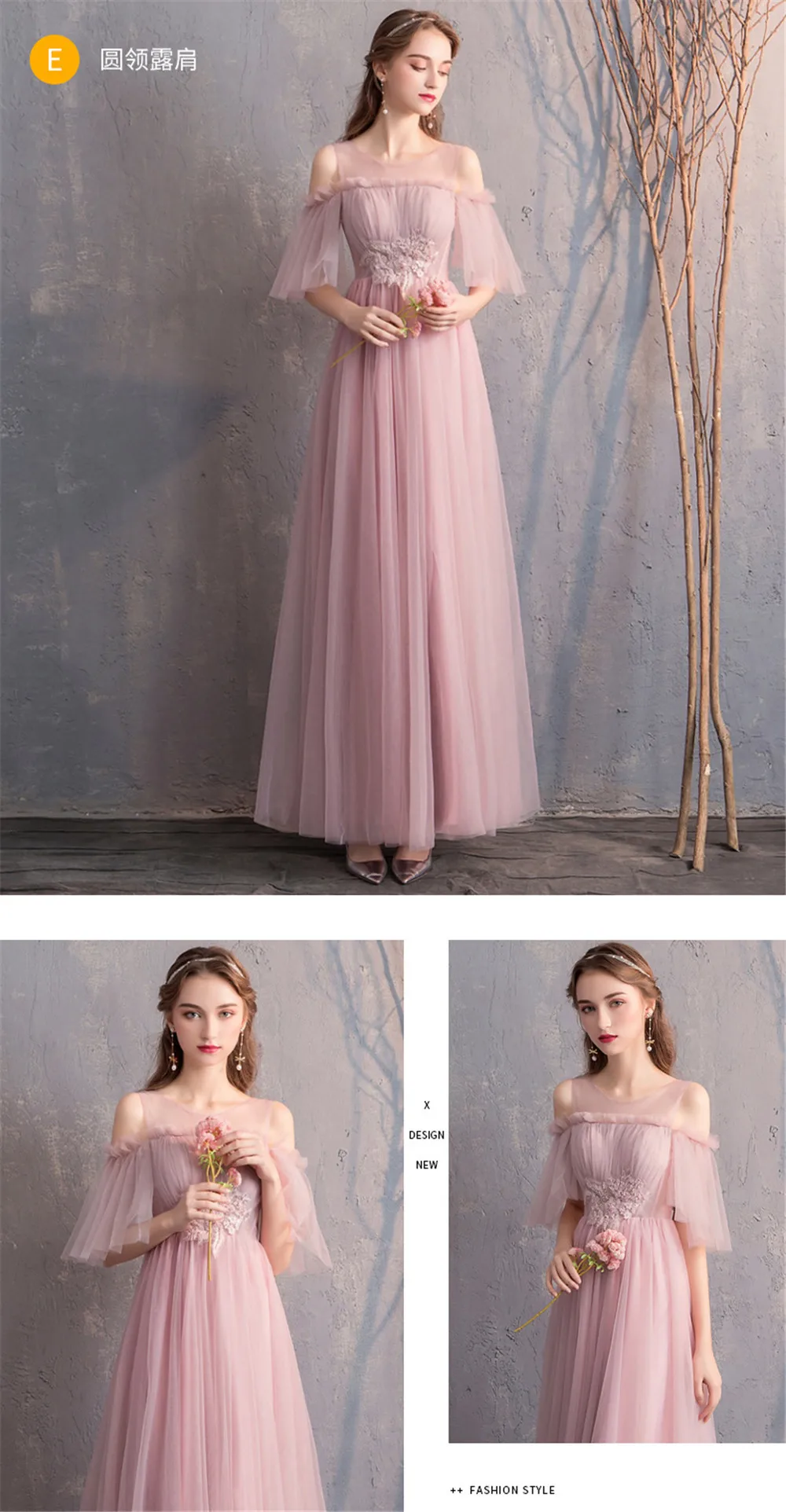 XCOS Vestido Madrinha Pink Tulle Long Bridesmaid Dresses Sexy A Line Chiffon Dress for Wedding Party Robe Demoiselle D'honneur