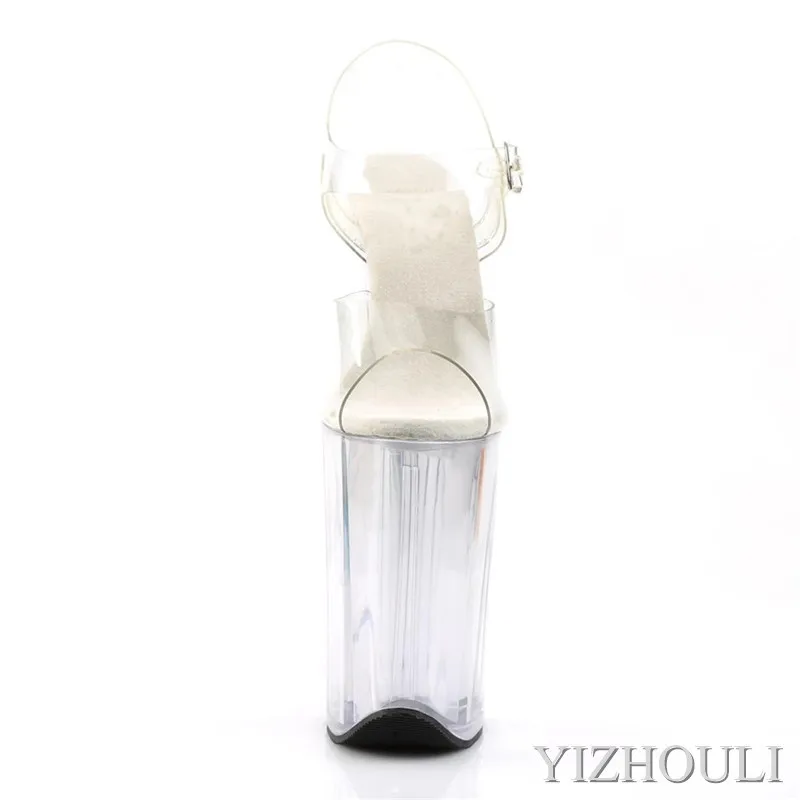 Crystal pole dancing shoes, 20cm thin cross belt, transparent vamp 8 in ultra high heel sandal, model summer dancing shoes