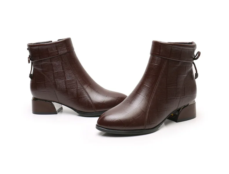 GKTINOO New Ankle Boots Women Pointed Toe Thick Heels Genuine Leather Shoes Short Boots Soft Sole Footwear Plus Size 35-43