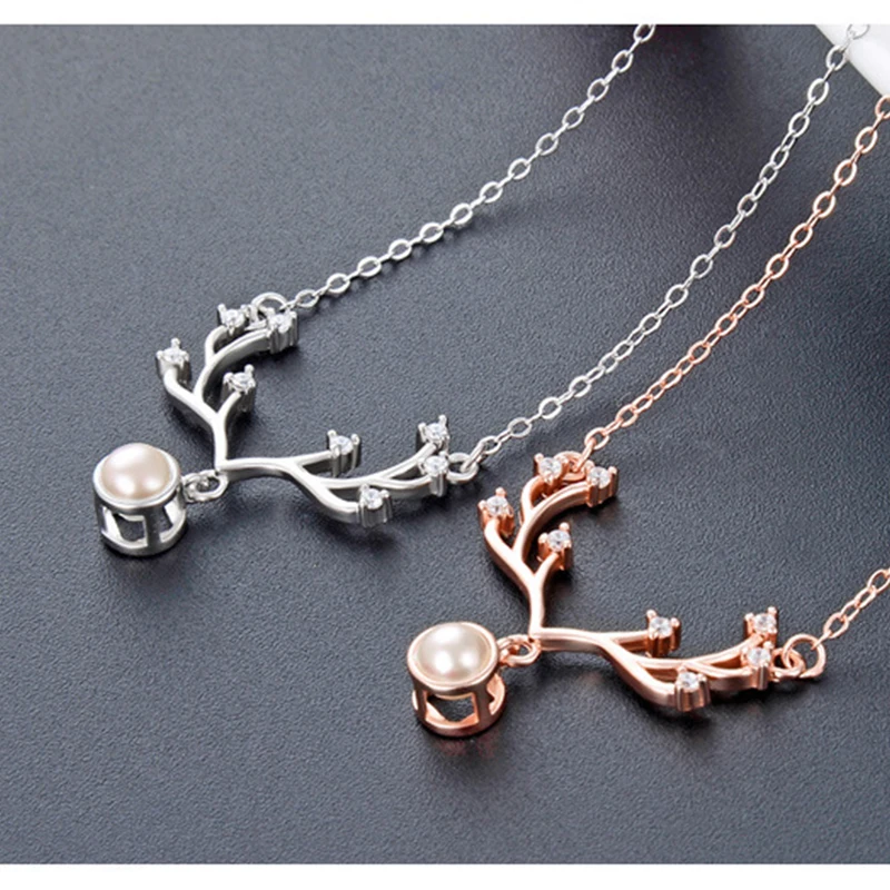 

925 Silver Sterling Pendant Necklace Women Statement Personalized Necklace Jewelry Gift Wholesale Lots Bulk Pearl Chain Deer Elk