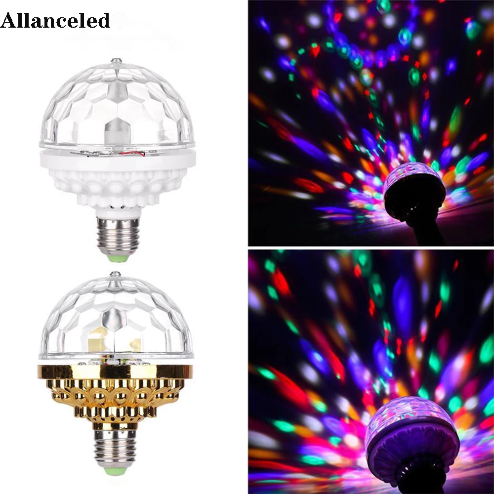 Colorful Auto Rotating Magic Ball Light Multi Crystal Disco Light E27 Bulb  for Disco Birthday Halloween