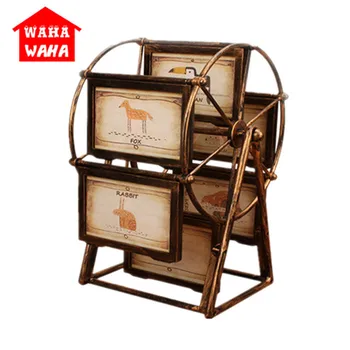 

Retro Brown Photo Frame 5Inch Ferris Wheel Photo Frame 6 Photos Creative Frame Picture Album Weding/Home Decoration Accessories