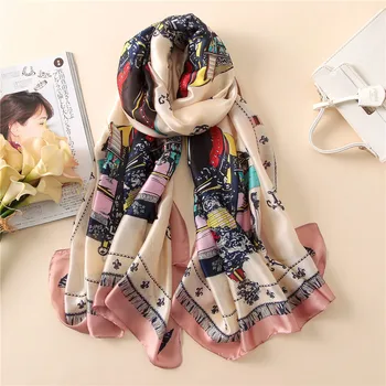 

New Style Spring and Autumn Popular Chinese Classic Silk Women Fashion scarf ladies Beach quality Shawl Chiffon Print Headscarf