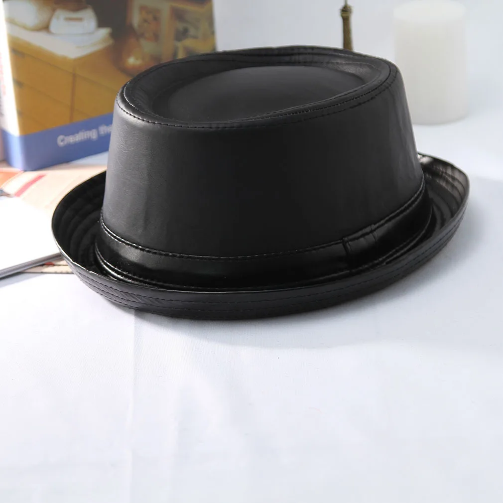 Men's European American Fedoras Hat Male Curling PU Leather Cap Adult Gentleman Elegant Fashion Church Party Banquet Hats H7213