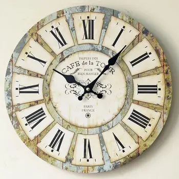 

European Retro Wooden Wall Clock Modern Design for Living Room Decoration Roman Number Hanging Clocks Wall Watch Home Decor 14"