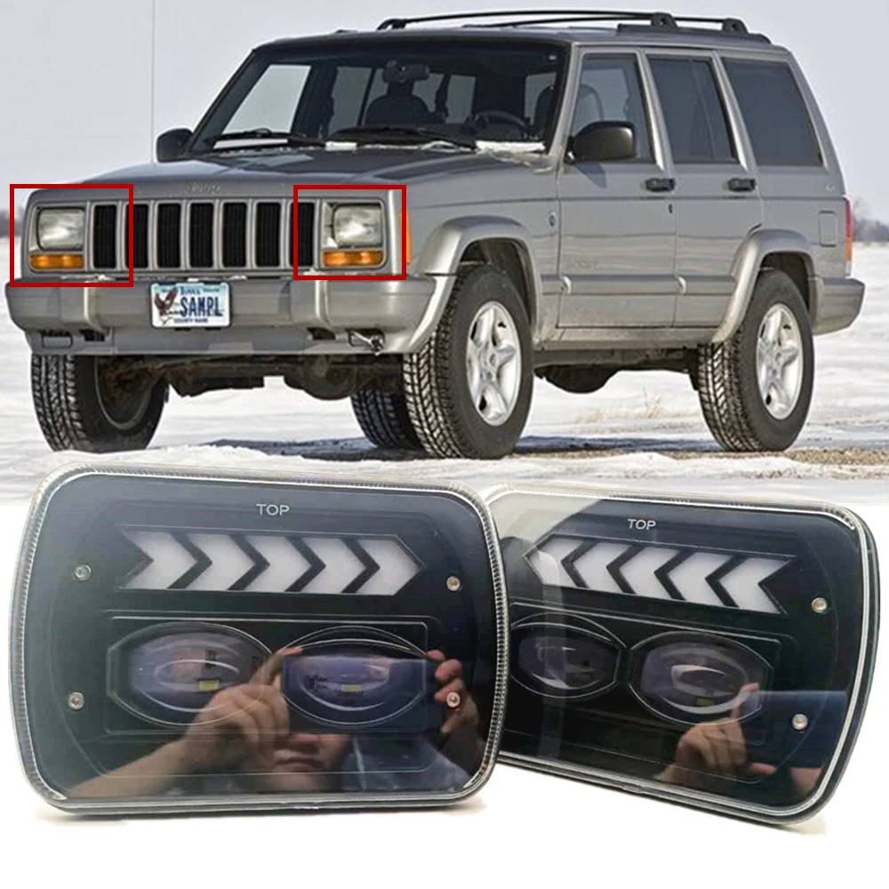 

2pc 7X6 5x7 Led Headlight For Jeep Wrangler YJ Cherokee XJ Trucks Toyota H4 Square Headlights With DRL Arrow Turn Signal