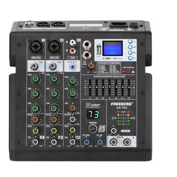 FREEBOSS 4 채널 사운드 오디오 믹서, 블루투스 99 DSP 효과 믹싱 콘솔, USB 재생 레코드, 7 밴드 EQ 48V 팬텀 파워 AG-TD4
