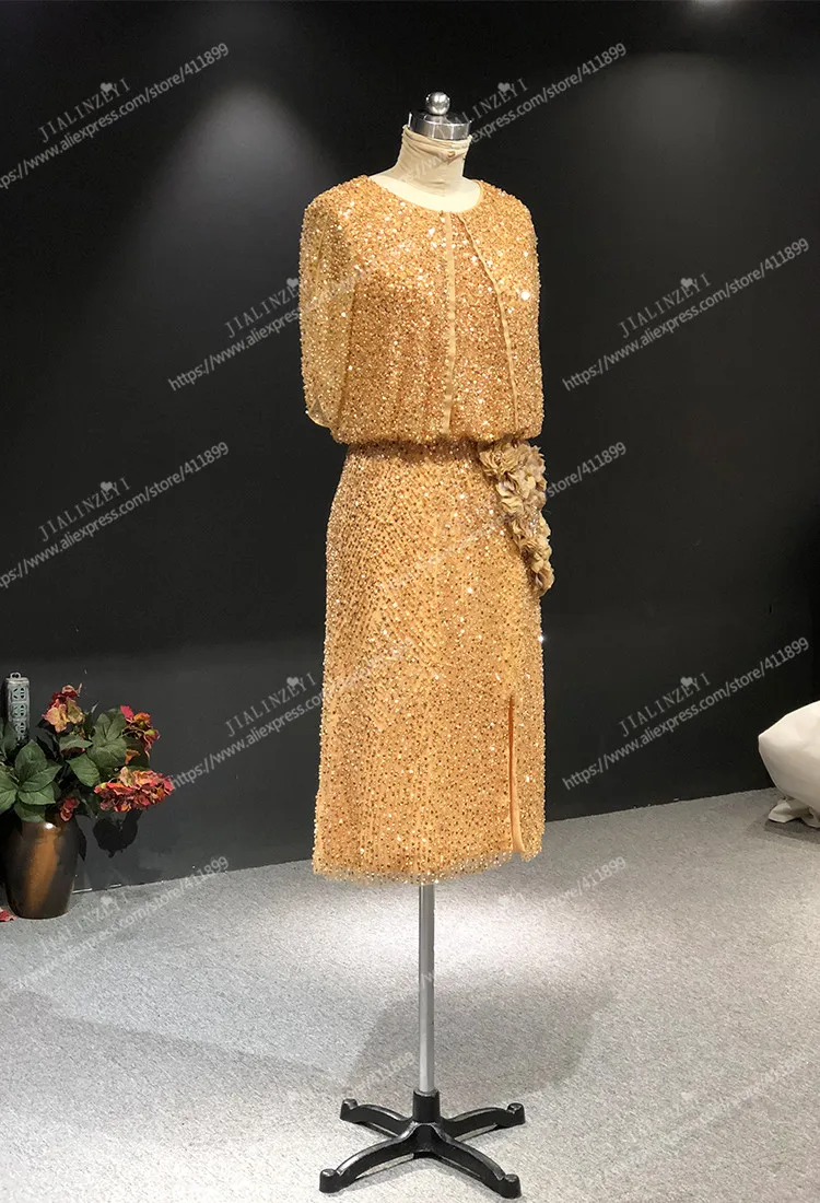 Роскошные коричневые вечерние платья Elie saab, Украшенные бусинами, с цветами, длиной до колена