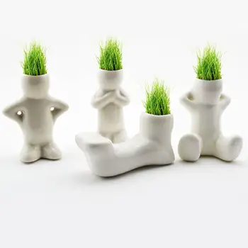 

Small White Doll Man Grass Hair Pot Bonsai Plant Table Afforest Decor Novelty
