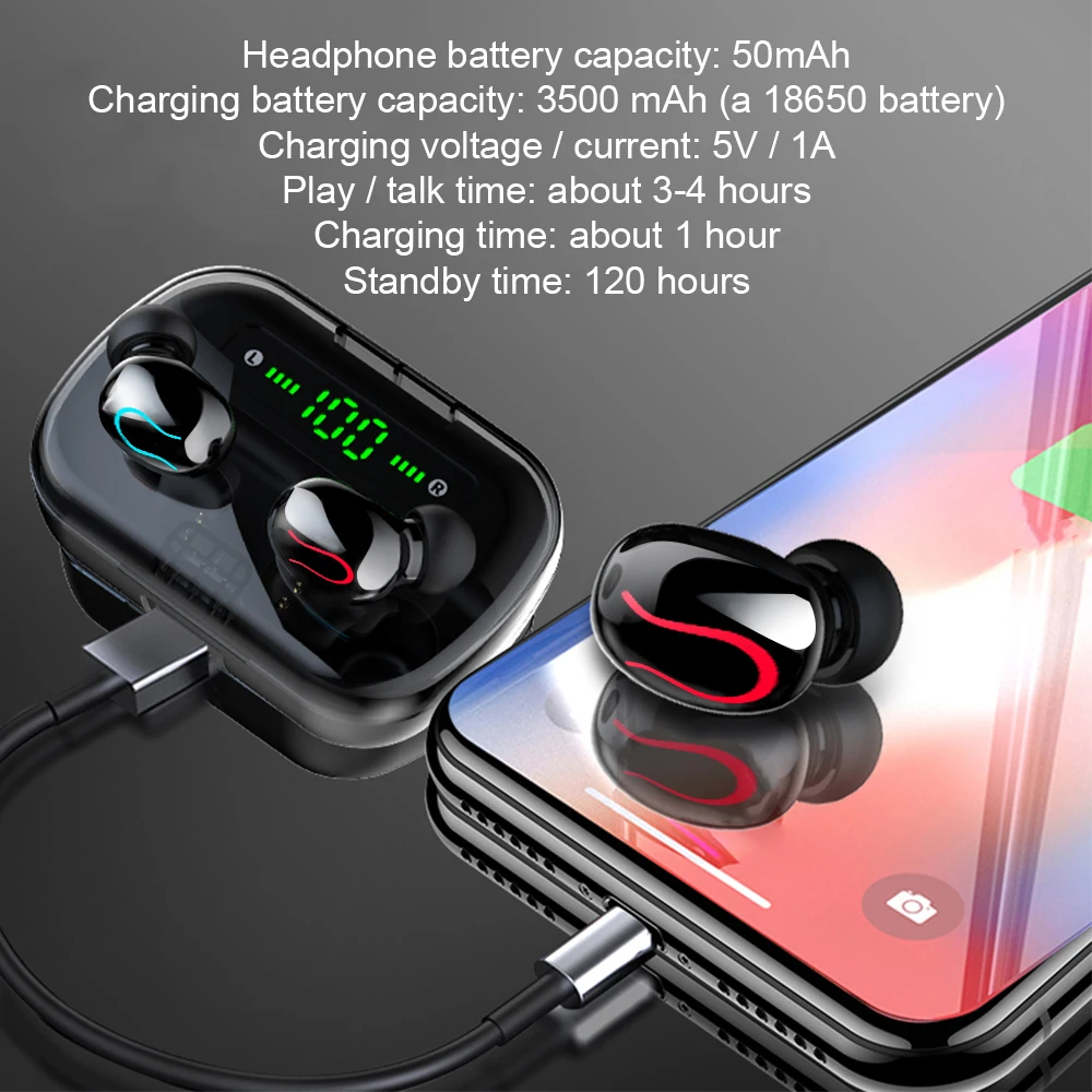 Wireless TWS Bluetooth 5 0 Earphone 9D Stereo IPX7 Waterproof Earbuds with LED Smart Power Bank Charging Box for iphone xiaomi