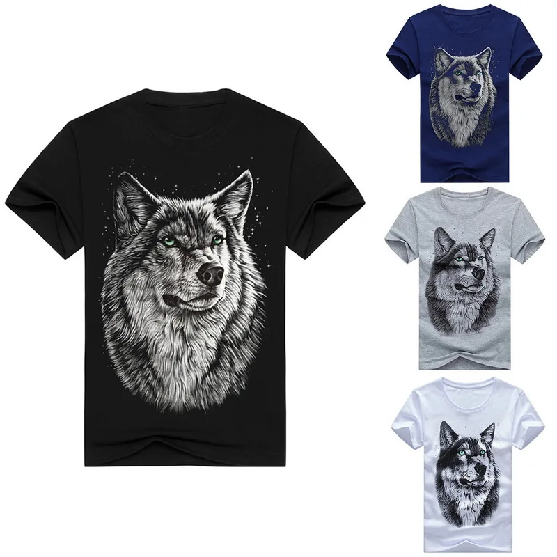 

Causal Men Print Wolf Tees Shirt Spring Summer Short Sleeve T Shirt