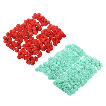 

288Pcs 2cm PE Rose Foam Mini Flower Bouquet Solid Color/Wedding Decoration, 144 Pcs Red & 144 Pcs Light Green