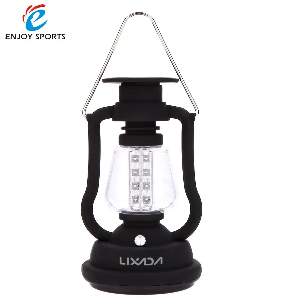 

120 Lumens 16 LED Outdoor Rechargeable Hand Crank Camping Lantern Solar Camping Light Lamp Emergency Stainless Steel Black ABS