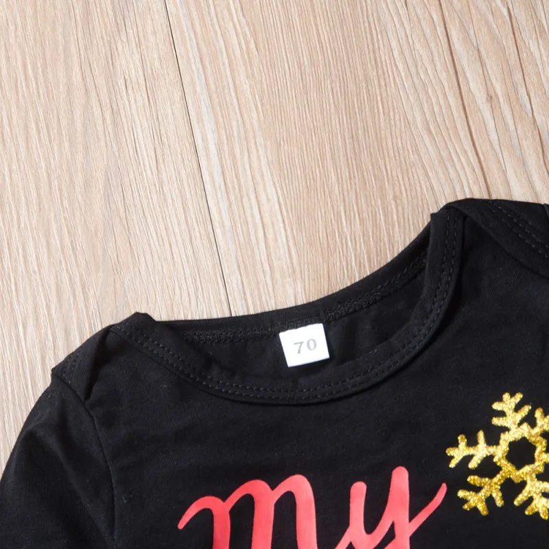 Рождественские наряды для новорожденных мальчиков комплект одежды для девочек с надписью «My First Christmas», боди+ штаны+ шапочка, комплект из 3 предметов, Рождественская одежда для маленьких девочек
