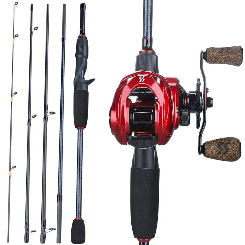 Sougayilang Fishing Rod and Reel 8:1 Gear Ratio High Speed Baitcastin