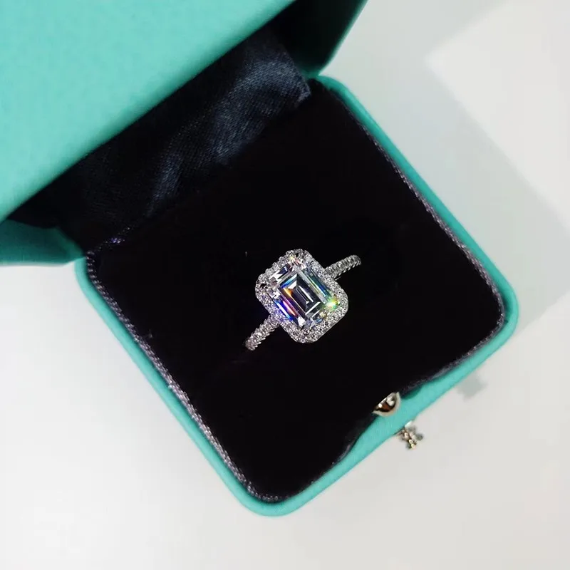 Silver Ring Wedding Rings Silver Rings Gemstone Ring Emerald Gemstone Ring Emerald cut 2ct Lab Diamond cz Ring 925 Sterling Silver Promise Engagement Wedding Band Rings for women Gemstones Party Jewelry