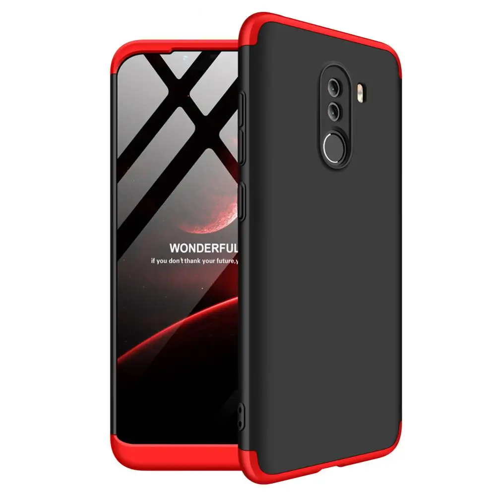 BlackRed Case Only 3-в-1 cтекло+ 360 Защитный чехол на сяоми Покофон-Ф1 чехол Xiaomi Pocophone F1 полная защита чехол Poco-F1 Пластик жесткий чехол Покофон Ф1 задняя крышка чехол xiaomi poco f1 - Цвет: BlackRed Case Only