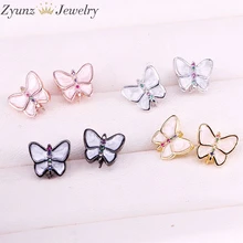 10 пар, эмалированные серьги-гвоздики в виде бабочки для женщин, модные ювелирные изделия,, циркониевые гвоздики