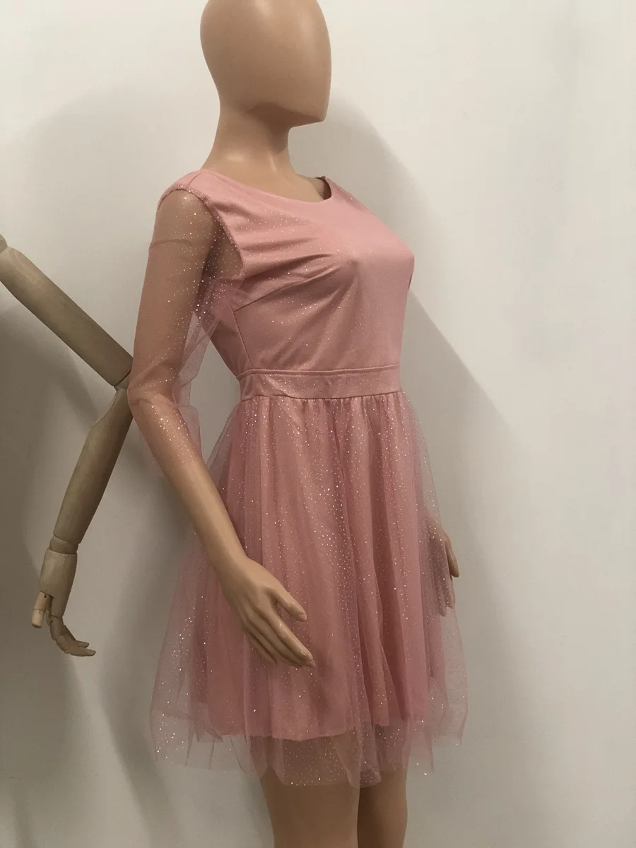 Розовые элегантные винтажные платья с рукавом три четверти, сетчатые прозрачные сексуальные вечерние платья с открытой спиной, большие размеры, S-3XL для милых девушек