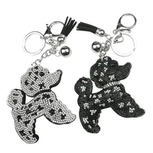 Стиль замши с инкрустацией стразами черный и белый далматинцы брелок кулон Женская сумка щенок брелок кулон