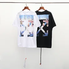 19ss off-white ow картина маслом стрела тренды хип-хоп хлопок короткий рукав Футболка мужская летняя