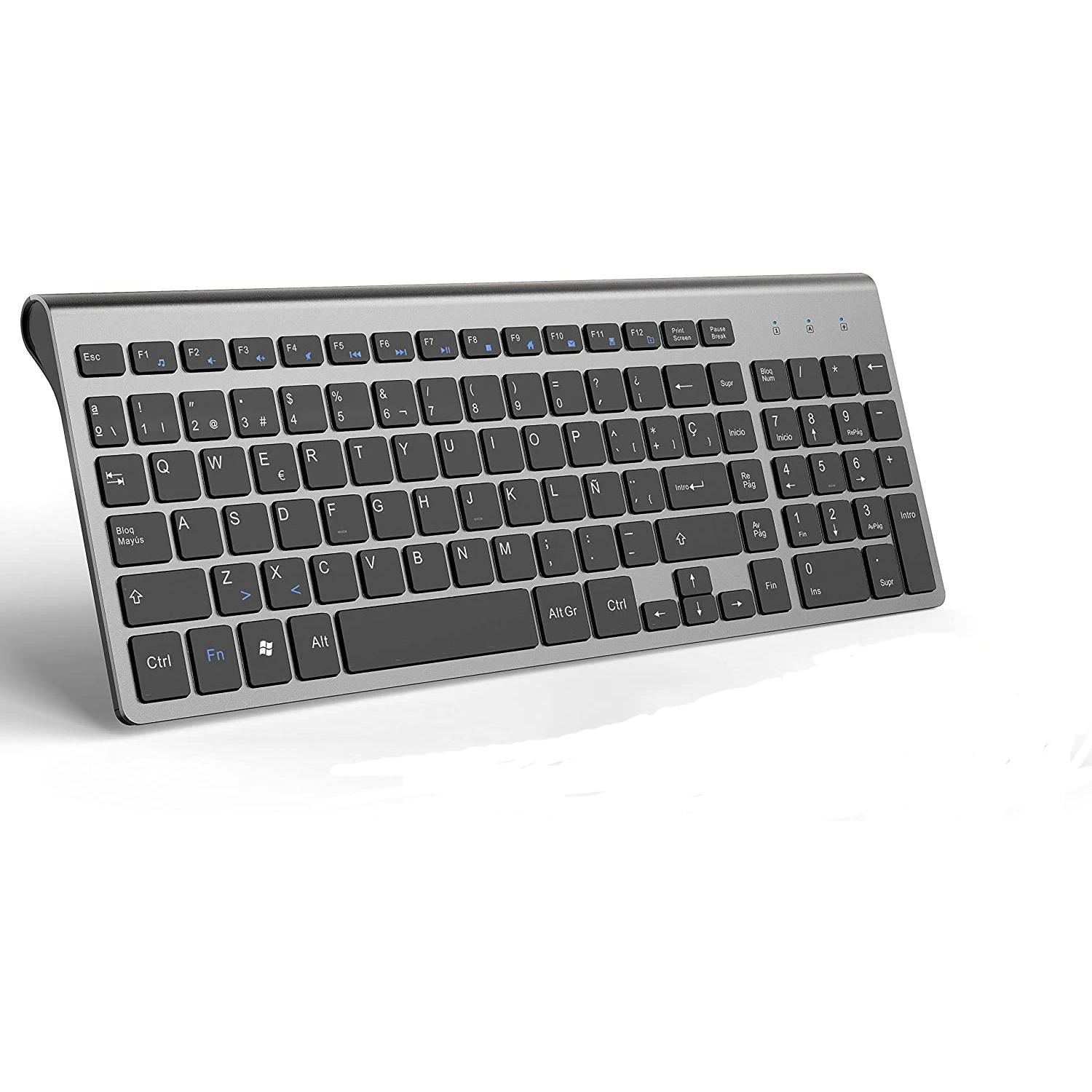 무선 키보드, 2.4G 슬림하고 컴팩트함, 숫자 키 포함, 스페인어 레이아웃, IMac/Mac, MacBook, 노트북에 적합(검은색 및 회색)